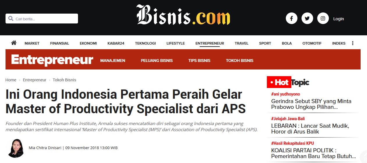 BISNIS: Ini Orang Indonesia Pertama Peraih Gelar Master of Productivity Specialist dari APS