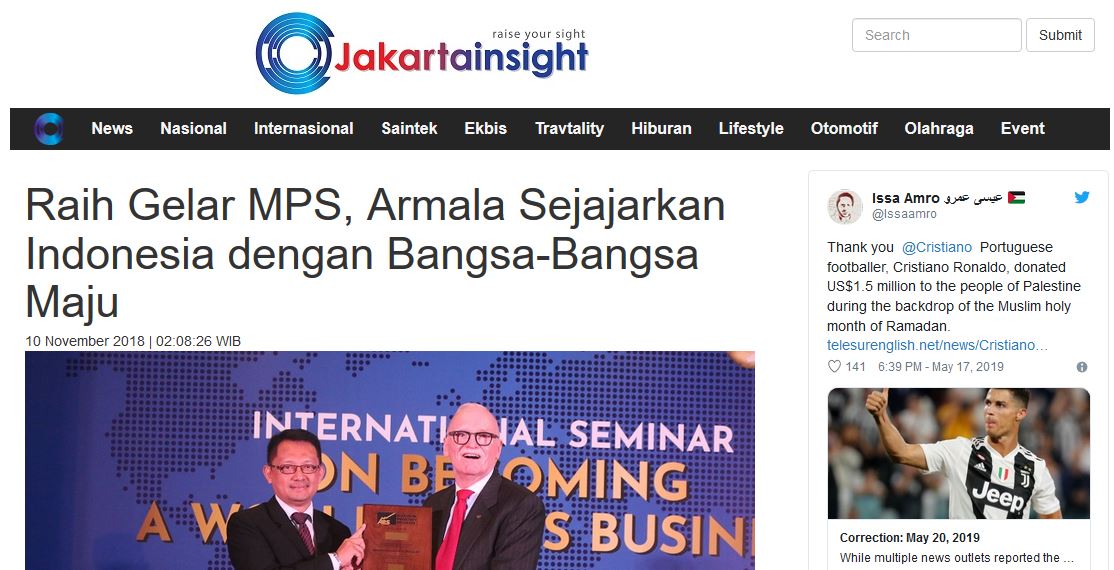 JAKARTAINSIGHT:Raih Gelar MPS, Armala Sejajarkan Indonesia dengan Bangsa-Bangsa Maju