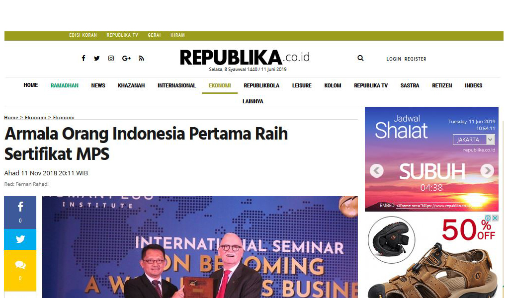 REPUBLIKA:Armala Orang Indonesia Pertama Raih Sertifikat MPS