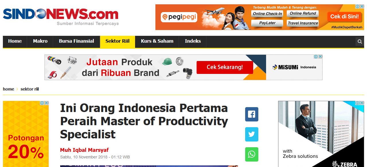 SINDONEWS: Ini Orang Indonesia Pertama Peraih Master of Productivity Specialist