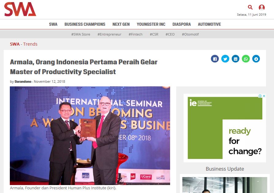 SWA:Armala, Orang Indonesia Pertama Peraih Gelar Master of Productivity Specialist
